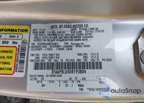 2013 Ford Fusion Hybrid Se from USA, damaged, VIN 3FA6P0LU4DR193804